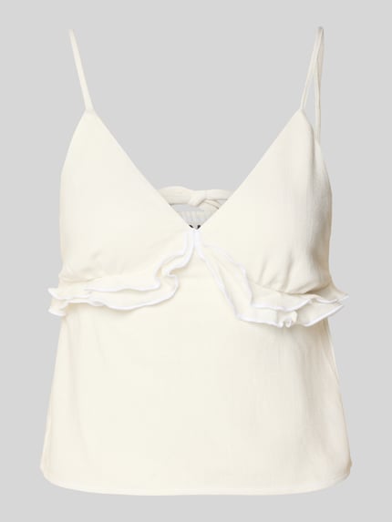 Produktfoto, Regular Fit Trägertop aus Viskose-Leinen-Mix Modell 'SIESTA' von Only, jednokolorowy, krój regular fit, dekolt w kształcie serca, cienkie ramiączka, rozkloszowana, wykończenie: cieniowana przędza, mieszanka wiskozy i lnu