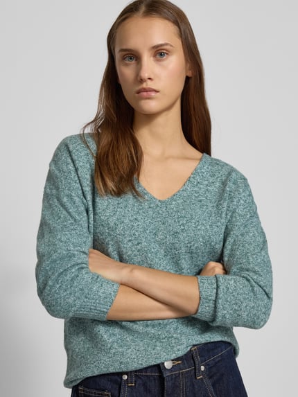 ONLY Sweter o kroju regular fit z dekoltem w serek model ‘RICA LIFE’ Butelkowy zielony melanż 3