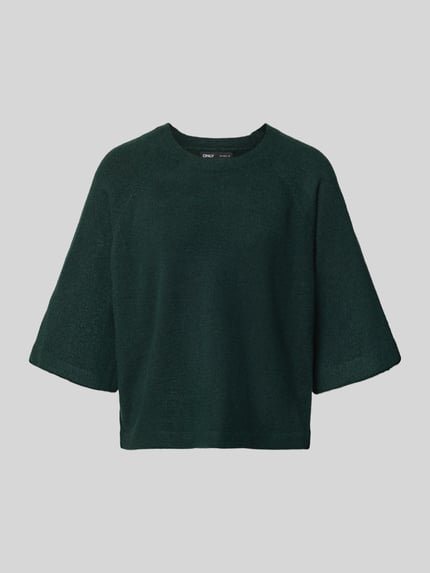 Produktfoto, ciemnozielony sweter z rękawami o dł. 3/4, prosty krój regular fit, model 'SIMONI' od ONLY, damski sweter