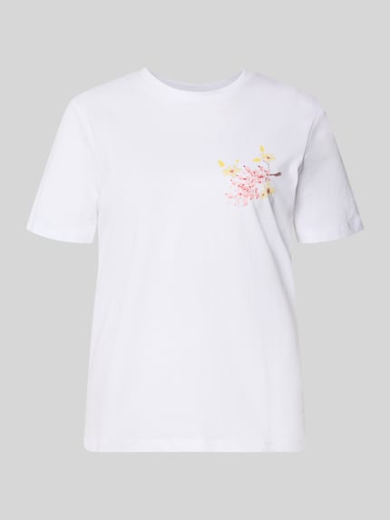 Produktfoto, Regular Fit T-Shirt aus reiner Baumwolle Modell 'BRIANNA' von Pieces, biała koszulka z motywem nadruku, krój regular fit