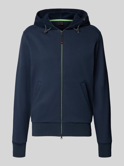 Produktfoto, Sweatjacke mit Zweiwege-Reißverschluss Modell 'KANO 2' von FIRE + ICE in Dunkelblau, Baumwolle, Regular Fit, Kapuze, Eingrifftaschen