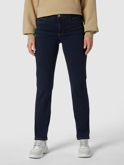 MAC Jeansy o kroju straight fit z naszywką z logo model 'Angela' Ciemnoniebieski 4