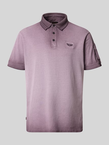 Produktfoto, Regular Fit Poloshirt mit Label-Stitching von PME Legend z bawełny, krój regular fit, listwa guzikowa, długość tyłu w rozmiarze M 72 cm, kolor liliowy, gładka faktura