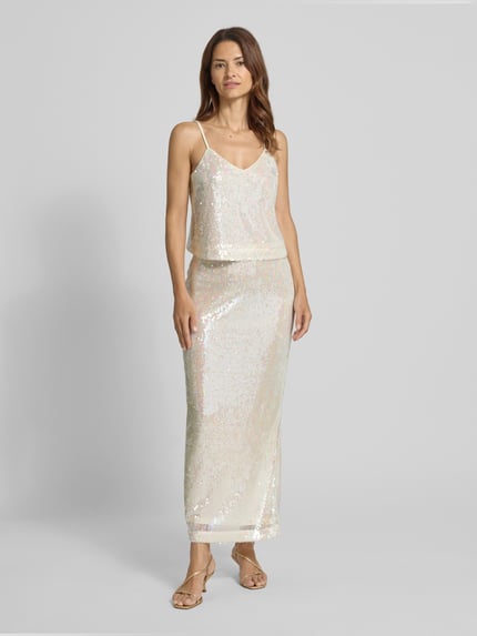 YAS High Waist Maxirock mit Pailletten Modell 'SEQUINA' Offwhite 1