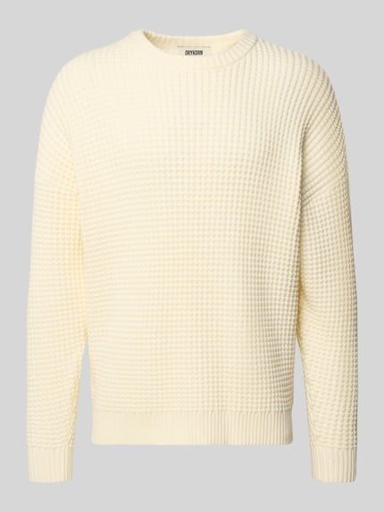 Produktfoto, gebroken witte gebreide pullover met structuurpatroon, katoenmix, regular fit, ronde hals, model 'Neelio' van Drykorn.