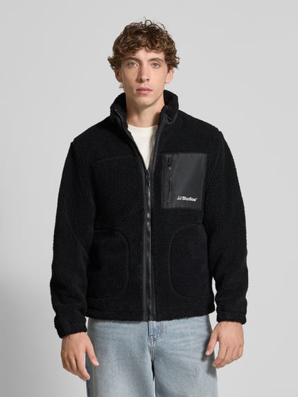 JACK & JONES Fleecejack met opstaande kraag en borstzak, model 'SHO' BLACK - 4