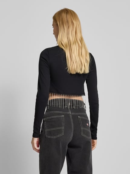 NOISY MAY® Cropped Longsleeve mit Strasssteinbesatz Modell 'MAYA' Silber 5