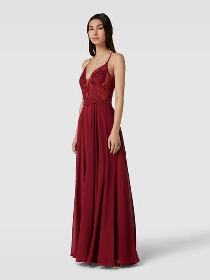 LUXUAR FASHION Sukienka wieczorowa z kwiatową koronką Czerwony 4