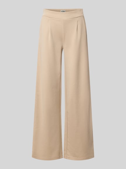 Produktfoto, Hose mit weitem Bein Modell 'KATE' von ICHI in Beige, unifarben, elastischer Bund, Gesäßtasche, Material-Mix mit Viskose-Anteil
