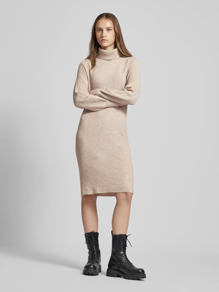 ONLY Knielanges Strickkleid mit Rollkragen Modell 'SASHA' Sand Melange 4