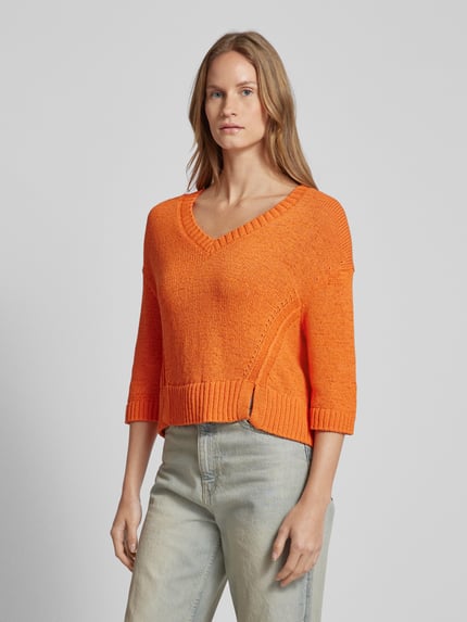 Oui Loose Fit Strickpullover mit Leinen-Anteil Orange 4