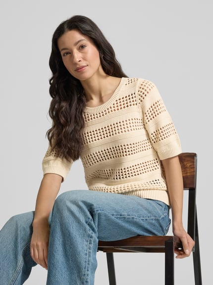 VILA Strickpullover mit 1/2-Arm Modell 'ELINJA' Offwhite 3