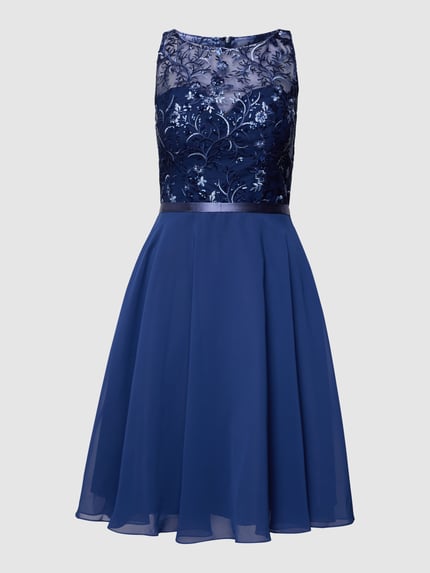 LUXUAR FASHION cocktailjurk met bloemenborduursel Marineblauw - 2