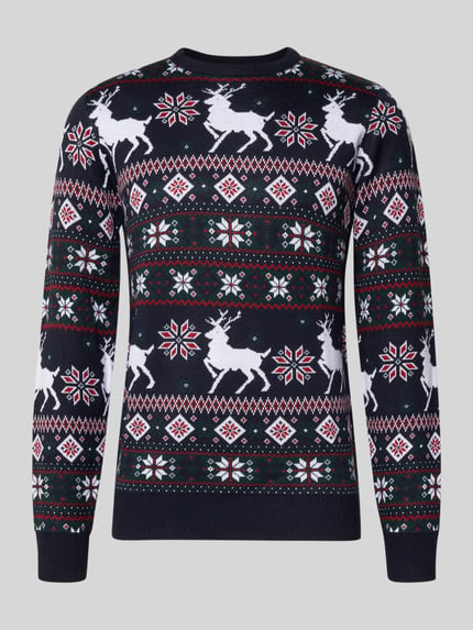 Lindbergh Gebreide pullover in all-over look Donkerblauw - 2