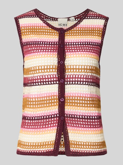 Produktfoto, Weste im Allover-Look Modell 'ORIANA' von ICHI im Baumwoll-Mix, Regular-Fit, mehrfarbig gestreift, strukturierte Textur