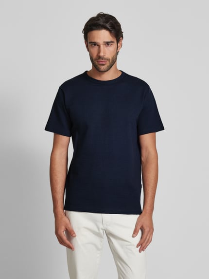 Selected T-Shirt mit geripptem Rundhalsausschnitt Modell 'SANDER' Marine 4