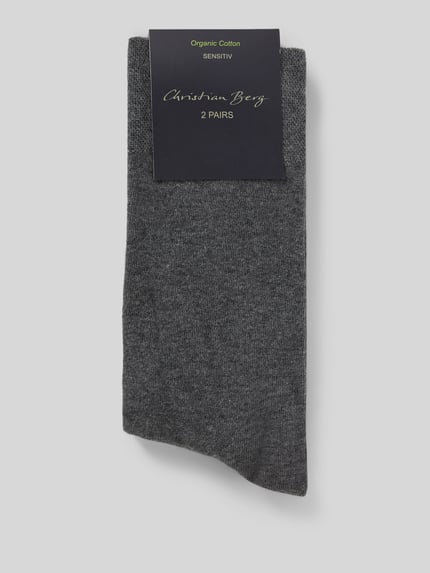 Produktfoto, Socken mit elastischen Bündchen im 2er-Pack von Christian Berg Men in Grau, unifarbenes Design, Baumwoll-Mix, weiche Textur