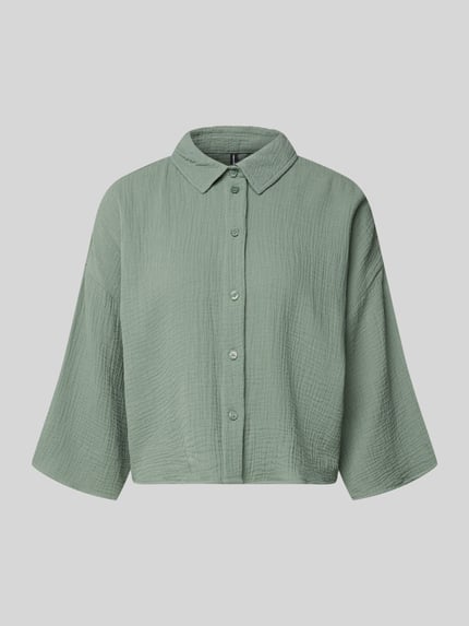 Produktfoto, Loose Fit Hemdbluse aus reiner Baumwolle Modell 'NATALI' von Vero Moda, Optik: Unifarben, Seersucker-Struktur, Knopfleiste, 3/4-Arm