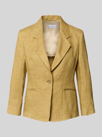 Produktfoto, Slim Fit Leinenblazer mit Paspeltaschen Modell 'CARDATO' von Marella, len, krój slim fit, kołnierz z połami, zapięcie na guzik, kieszenie z wypustkami, długość tyłu w rozmiarze 36: 58 cm, szerokość w rozmiarze 36: 44 cm, długość rękawów w rozmiarze 36: 52 cm