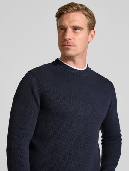 Selected Sweter z dzianiny o kroju regular fit z czystej bawełny model ‘DANE’ Granatowy 3
