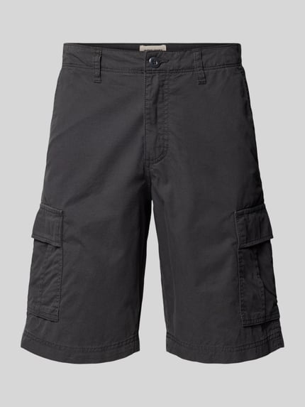 Produktfoto, Shorts mit Cargotaschen Modell 'COLE MATTY' von Jack & Jones aus reiner Baumwolle im Regular-Fit, Herren, dunkler Farbton, glatte Textur, Bundweite 44 cm, Innenbeinlänge 27 cm, Vorderansicht.