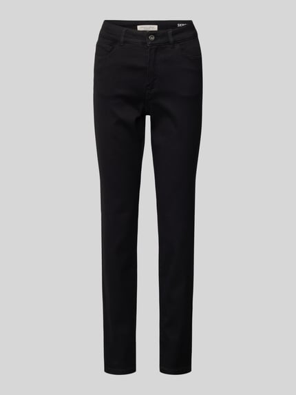 Produktfoto, Skinny Fit Jeans mit 5-Pocket-Design von Christian Berg Woman in Schwarz, Baumwoll-Mix mit Stretch-Anteil, glatte Textur.