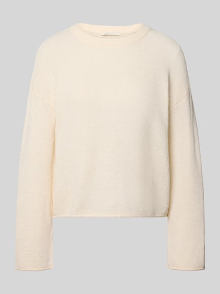 Productfoto, Relaxed Fit Strickpullover mit U-Boot-Ausschnitt van Tom Tailor Denim, effen, fijngebreide structuur, rolzoom, lange mouw