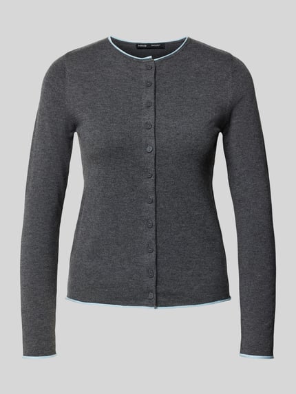 Produktfoto, Strickjacke mit Rundhalsausschnitt Modell 'LUCCAPK' von MANGO, grauer Material-Mix mit Baumwoll-Anteil, Slim Fit, Knopfleiste
