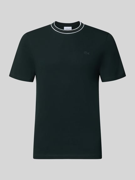 Produktfoto, czarny t-shirt Regular Fit T-Shirt aus Baumwoll-Mix von Lacoste, Męski t-shirt, gładka tekstura, białe lamówki na kołnierzyku