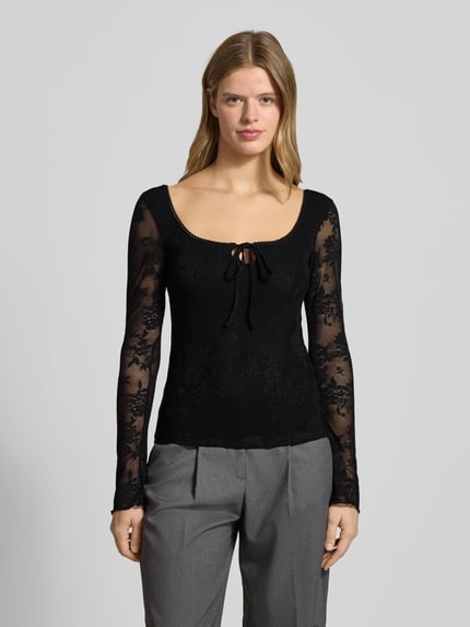 Gina Tricot Semi-transparant shirt met lange mouwen met vetersluiting Zwart - 4