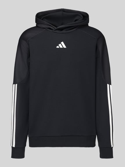 Productfoto, Hoodie met groot rugopschrift van adidas Sportswear in zwart met structuur, regular fit, longline, mesh en rib, logoprint