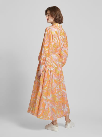 HERZENS Maxikleid mit Allover-Muster aus Leinen-Viskose-Mix Orange 5