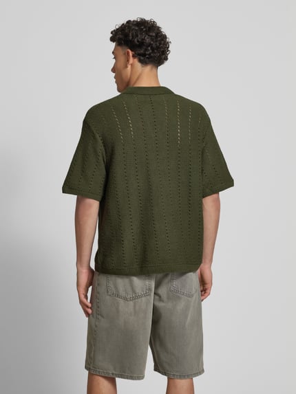 JACK & JONES Relaxed fit poloshirt met ajourpatroon, model 'PAROS' Olijfgroen - 5