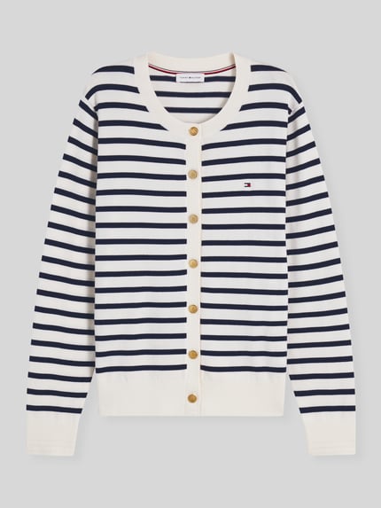 Tommy Hilfiger Regular Fit Strickjacke aus Baumwoll-Mix mit goldenen Knöpfen Ecru 2