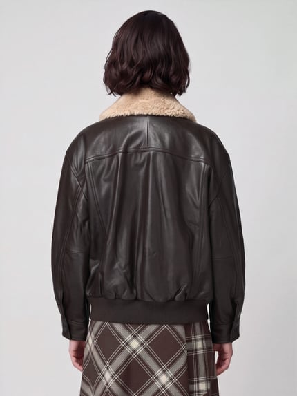 Weekend Max Mara Regular Fit Lederjacke mit abnehmbarem Fellkragen Dunkelbraun 5