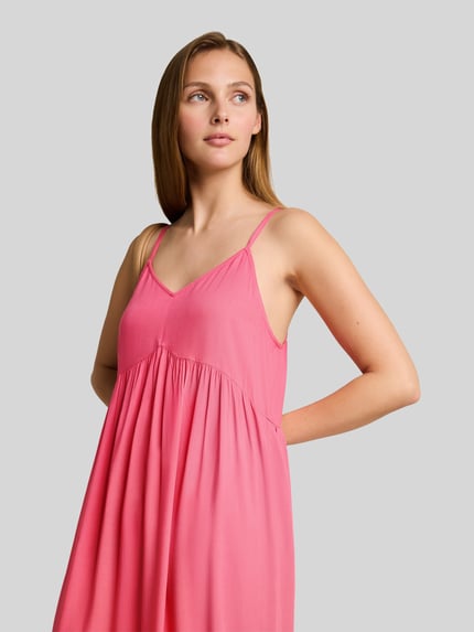 Tom Tailor Denim Freizeitkleid aus reiner Viskose mit Spaghettiträgern Rosa 3