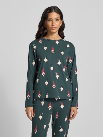 Jake*s Casual Relaxed fit pyjamabovendeel met all-over motiefprint Donkergroen - 4