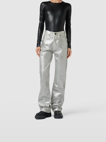 ROTATE straight fit jeans met knoopsluiting Zilver - 4