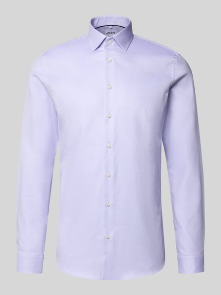 Produktfoto, Slim Fit Businesshemd mit Strukturoptik von JAKE*S, unifarben, langarm, Knopfleiste, reine Baumwolle, dezente Struktur