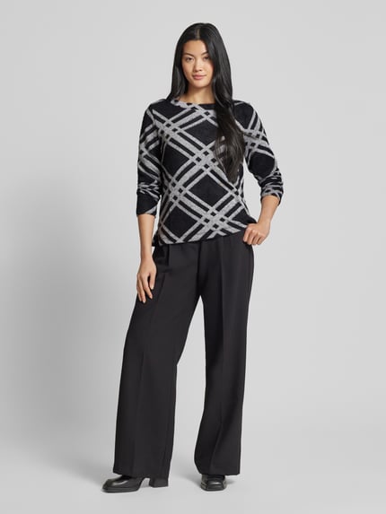 Street One Sweter z dzianiny z prążkowanym, okrągłym dekoltem Czarny 1