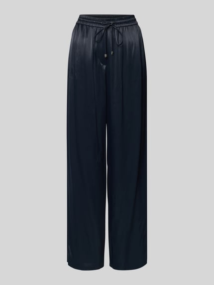 Produktfoto, Wide Leg Hose aus reiner Viskose Modell 'TAVATI' von BOSS in Schwarz, satinierte Oberfläche, elastischer Tunnelzugbund, seitliche Taschen