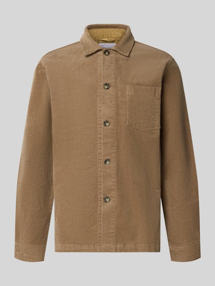 Produktfoto, Regular Fit Overshirt mit Kentkragen Modell 'Superflex' von Lindbergh, brauner Baumwoll-Mix mit Knopfleiste, Brusttasche, sportliche Manschetten, strukturierte Oberfläche, Stretch-Anteil, moderner Look.