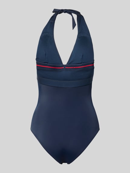 Produktfoto, Badeanzug mit Label-Print von Tommy Hilfiger, Optik: Unifarben, Trägerform: Neckholder, Materialverarbeitung: Stretch