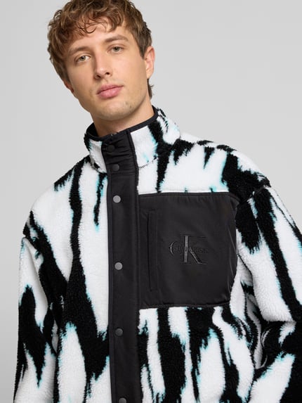 Calvin Klein Jeans Regular Fit Fleecejacke mit Logo-Stitching Modell 'Jacquard' Black 3