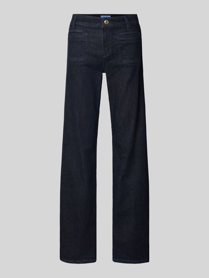 Produktfoto, Wide Fit Jeans mit Eingrifftaschen Modell 'Tess' von Cambio in dunklem Blau, Baumwoll-Mix, sichtbare Gesäßtaschen, gerade Form