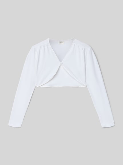 Produktfoto, Regular Fit Bolero aus Baumwoll-Mix von s.Oliver RED LABEL in Weiß, unifarben, langarm, 1-Knopf-Verschluss, glatte Textur.