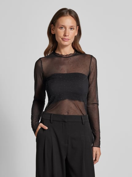 Moves Slim Fit Longsleeve mit Strasssteinbesatz Modell 'Markhild' Black 4