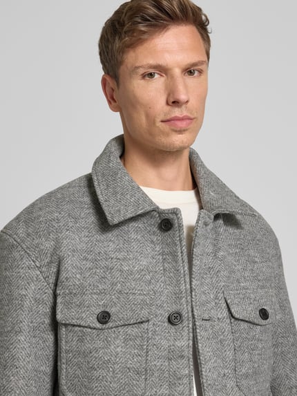 Selected Kurtka wełniana o kroju regular fit z wykładanym kołnierzem model ‘MITCH’ Srebrny 3