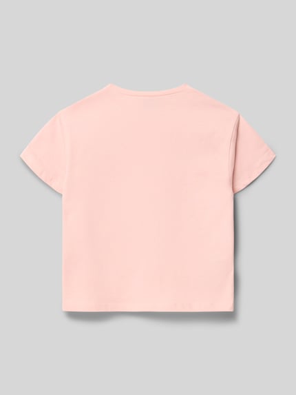 Produktfoto, Kinder T-Shirt aus reiner Baumwolle von Mayoral in zartem Rosa, gerade Passform, kurzärmelig, Rückenlänge 37 cm bei Größe 116.
