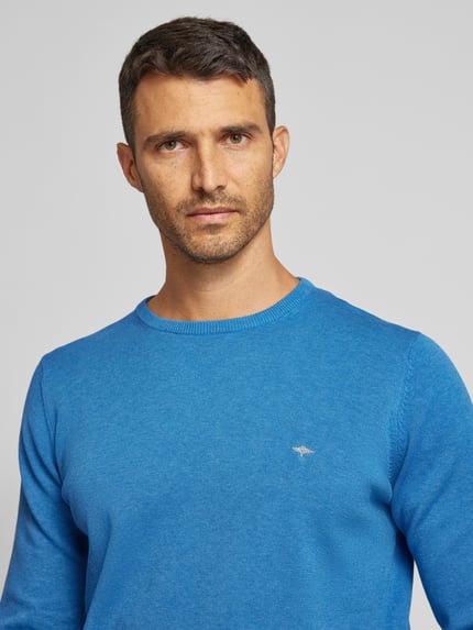 Fynch-Hatton Gebreide trui met label-stitching model 'Superfine' Blauw - 3